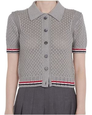 Thom Browne Short Sleeved Buttoned Cardigan - Grey
