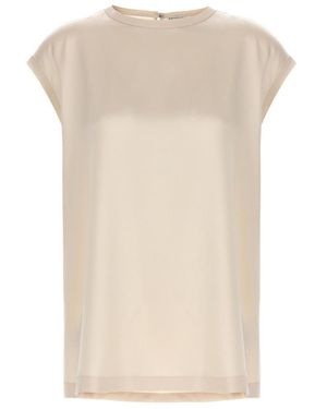 Brunello Cucinelli Cap-Sleeved Crewneck Satin Blouse - Natural