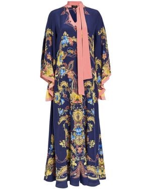 Etro Printed Scarf-Effect Silk Maxi Dress - Blue
