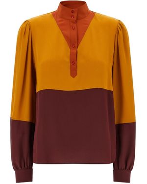 Saint Laurent Color-Block Silk Blouse - Orange