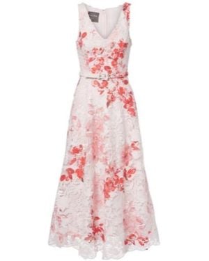 Monique Lhuillier Belted Floral Midi Dress - Pink
