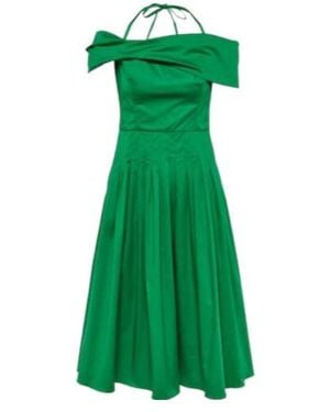 Oscar de la Renta Off-Shoulder Silk Midi Dress - Green