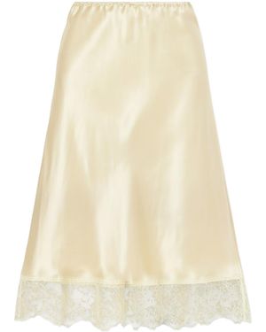 Carine Gilson Lace-Trimmed Silk-Satin Midi Skirt - Natural
