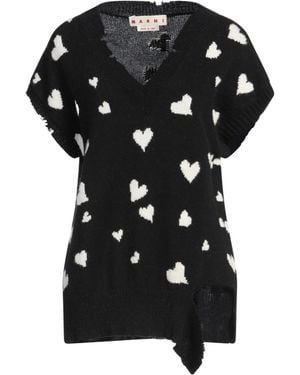 Marni Two-Tone Knit Short-Sleeve V-Neck Top - Black