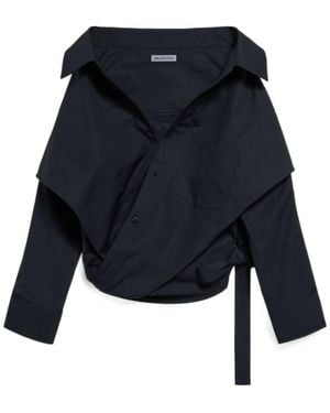 Balenciaga Off-Shoulder Wrap Shirt - Blue