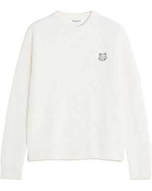 Maison Kitsuné Maison Kitsuné Fox Head Ribbed Jumper - White