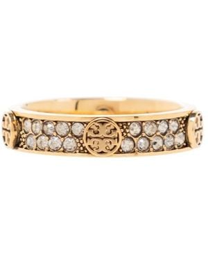 Tory Burch Logo-Plaque Crystal Ring - White