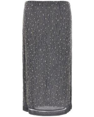 P.A.R.O.S.H. Rhinestone-Embellished Midi Skirt - Grey