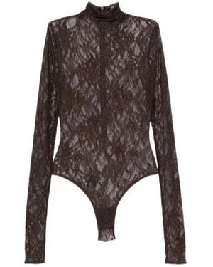 ANDAMANE Ziggy Lace-Pattern High-Neck Bodysuit - Brown