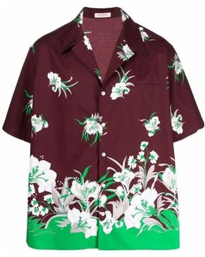 Valentino Floral-Printed Straight Hem Shirt - Green