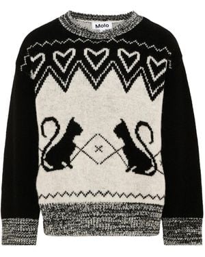 Molo Griselda Intarsia-Knit Heart-Motif Sweater - Black