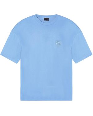 Giorgio Armani Logo Embroidered Crewneck T-Shirt - Blue