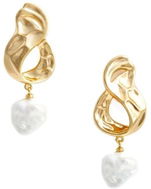 Self-Portrait Link Pearl Drop Earrings - Metallic
