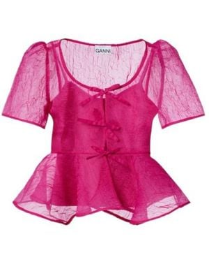 Ganni Short-Sleeved Top - Pink