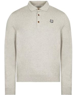 Maison Kitsuné Maison Kitsuné Fox Head Patch Knit Polo Shirt - Gray