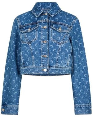 Marine Serre Moon Pattern Button Denim Jacket - Blue