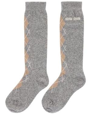 Miu Miu Logo-Intarsia Long Socks - White