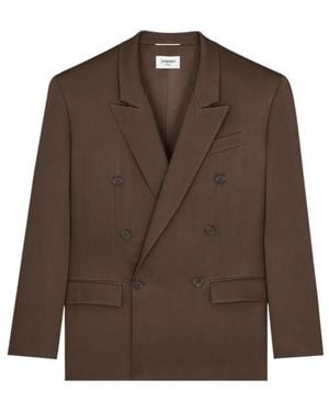 Saint Laurent Double-Breasted Long-Sleeved Jacket - Brown