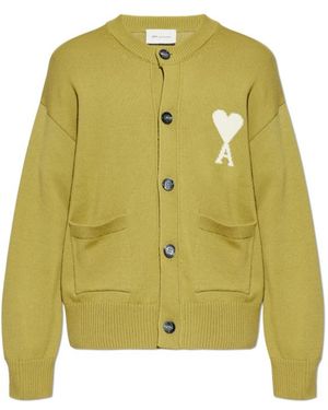 Ami Paris Ami De Coeur Intarsia-Logo Cardigan - Yellow