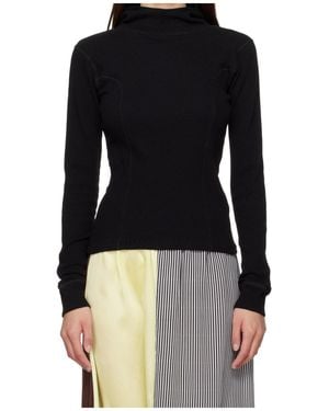 Baserange Ribbed Hooded Top - Black