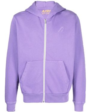 Autry Logo-Patch Zipped Hoodie - Purple