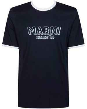 Marni Contrast-Trim Short Sleeved T-Shirt - Blue