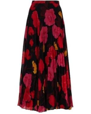 Erdem Pleated Floral Midi Skirt - Red
