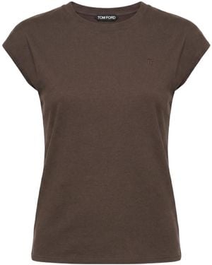Tom Ford Logo-Embroidered Crewneck T-Shirt - Brown