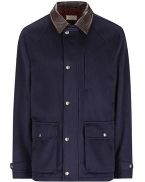 Brunello Cucinelli Snap-Front Stand-Collar Coat - Blue