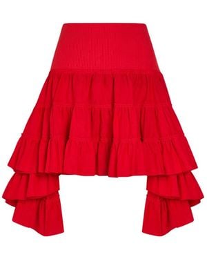 JW Anderson Ruffle Asymmetric Silk And Cotton-Blend Skirt - Red
