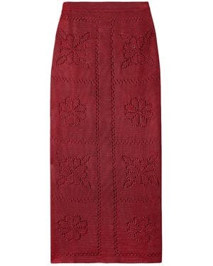 Calle Del Mar Pointelle-Knit Midi Skirt - Red