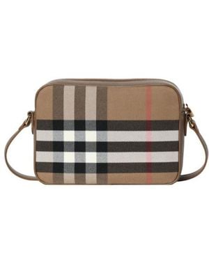 Burberry Checked Large Camera Shoulder Bag - Brown