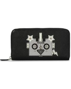 Prada Logo Zipper Wallet - Black