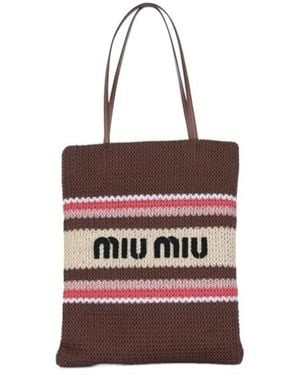 Miu Miu Woven-Motif Striped Tote Bag - Red