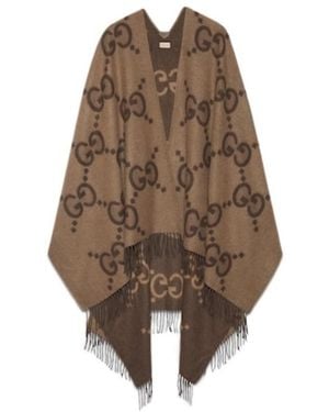 Gucci Monogrammed Fringe Edge Poncho - Brown