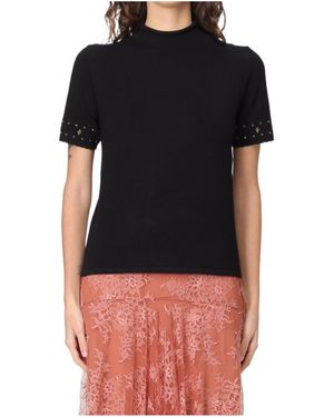 Twinset Eyelet Short Sleeve Top - Black
