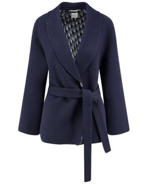 Dior Belted Cropped Double-Breasted Peacoat - Blue