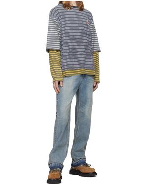 we11done Contrast Striped Layered T-Shirt - Blue