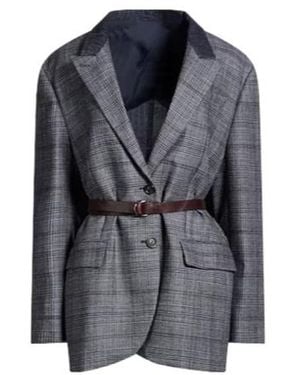 Brunello Cucinelli Plaid Longsleeve Blazer - Gray