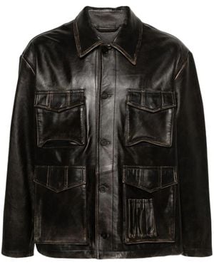 Golden Goose Distressed Cut-Out Detail Leather Jacket - Black