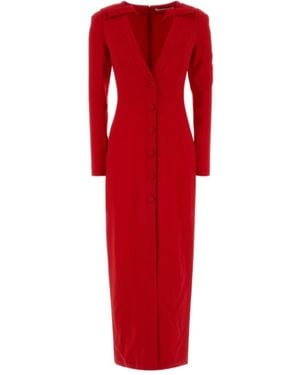Alessandra Rich Deep V-Neck Bow Detail Dress - Red