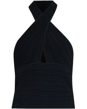 Cult Gaia Halterneck Ribbed Top - Black