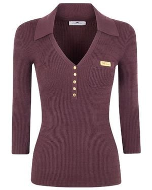 Elisabetta Franchi Micro-Braided Knit Polo Shirt - Purple