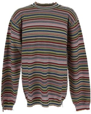 Maison Margiela Striped Knitted Long-Sleeved T-Shirt - Grey