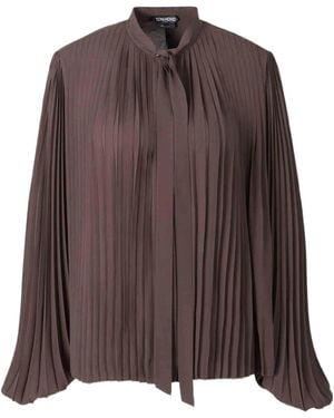 Tom Ford Pleated Pussy-Bow Buttoned Shirt - Brown