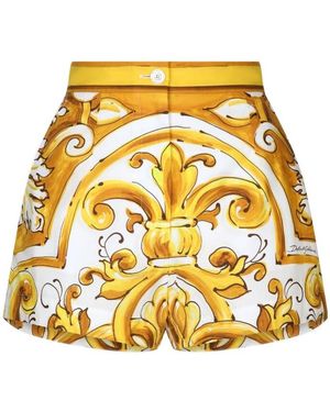 Dolce & Gabbana Majolica-Printed Poplin Shorts - Yellow
