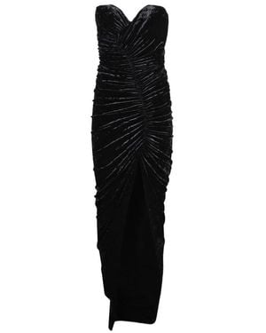 Alexandre Vauthier Ruched Velvet Evening Dress With Silhouette And High Slit - Black