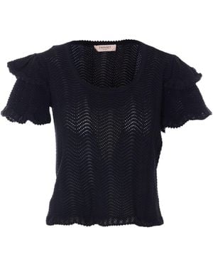Twinset Ruffled Openwork Knitted Top - Blue