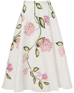 Oscar de la Renta Floral Cotton-Blend Poplin Midi Skirt - White