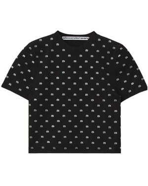 Alexander Wang Crystal-Logo Cropped Top - Black